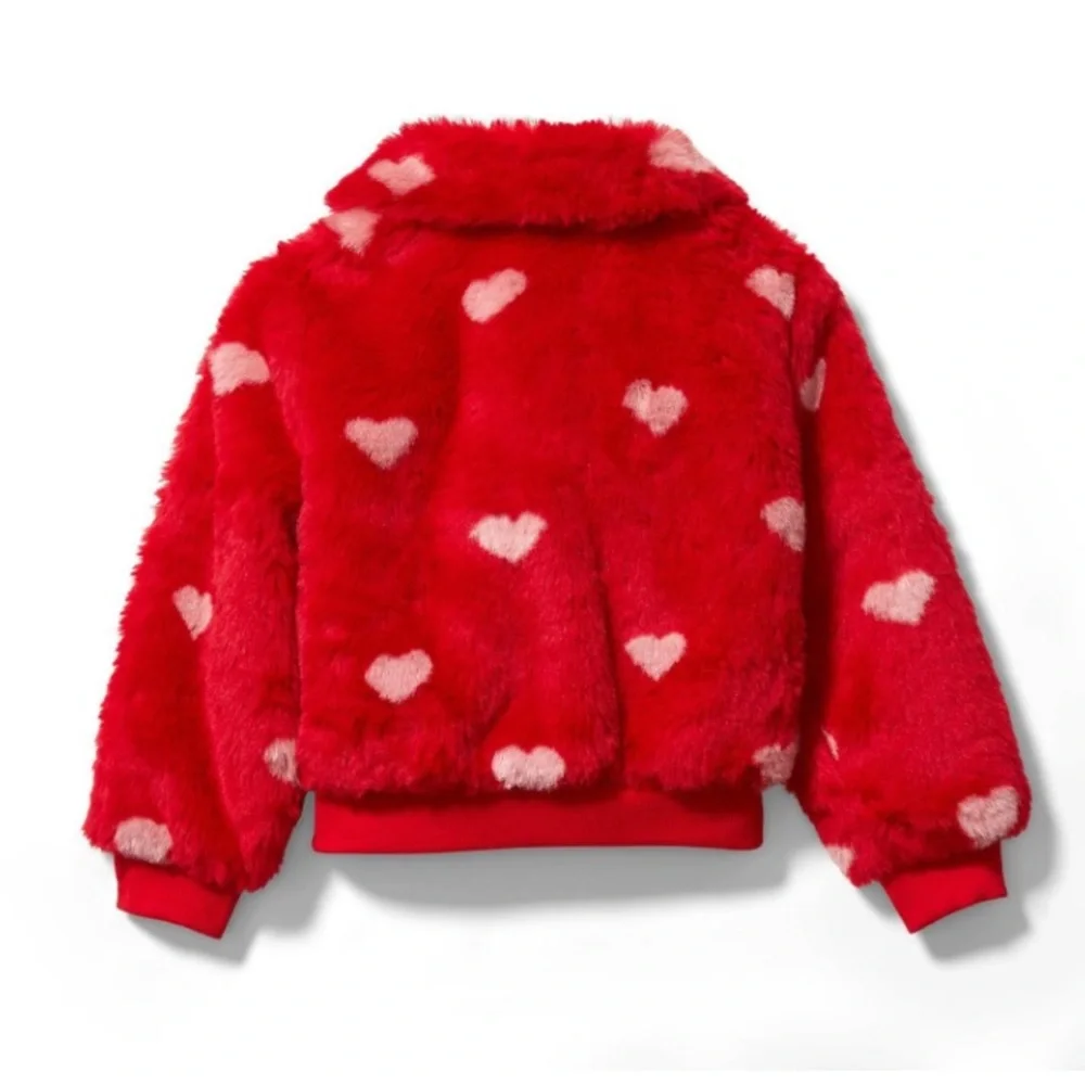 Janie and Jack Faux Fur Heart Bomber Jacket - Picture 7 of 9